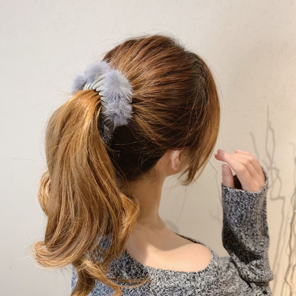 Dây buộc tóc bằng nhung đính bóng lông phong cách Hàn Quốc thanh lịch sáng tạo cho nữ