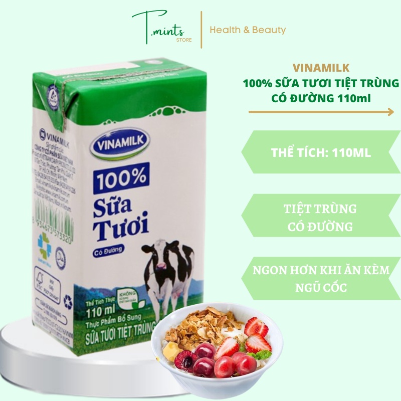 Sữa Tươi Vinamilk 100% tiệt trùng có đường 110ml
