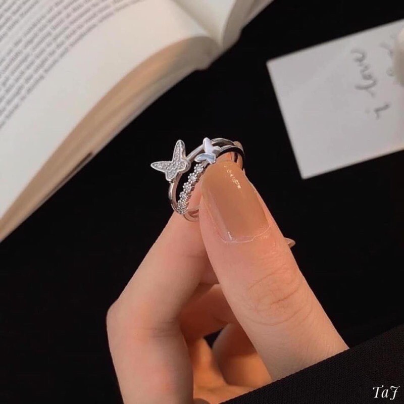 Nhẫn bạc nữ hình bướm đính đá dạng nhẫn kép sáng đẹp - Kho sỉ bạc Nhất Linh