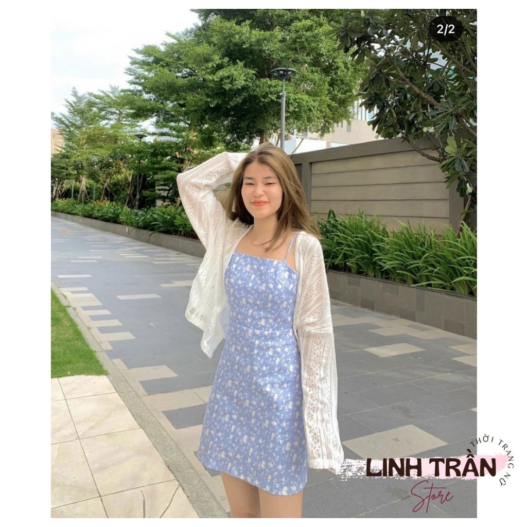 Sét Váy Hoa Nhí Và Áo Khoác Cardigan 🦋FREESHIP🦋 Đầm 2 Dây Hoa Nhí Mix Áo Cardigan Linh Trần Store