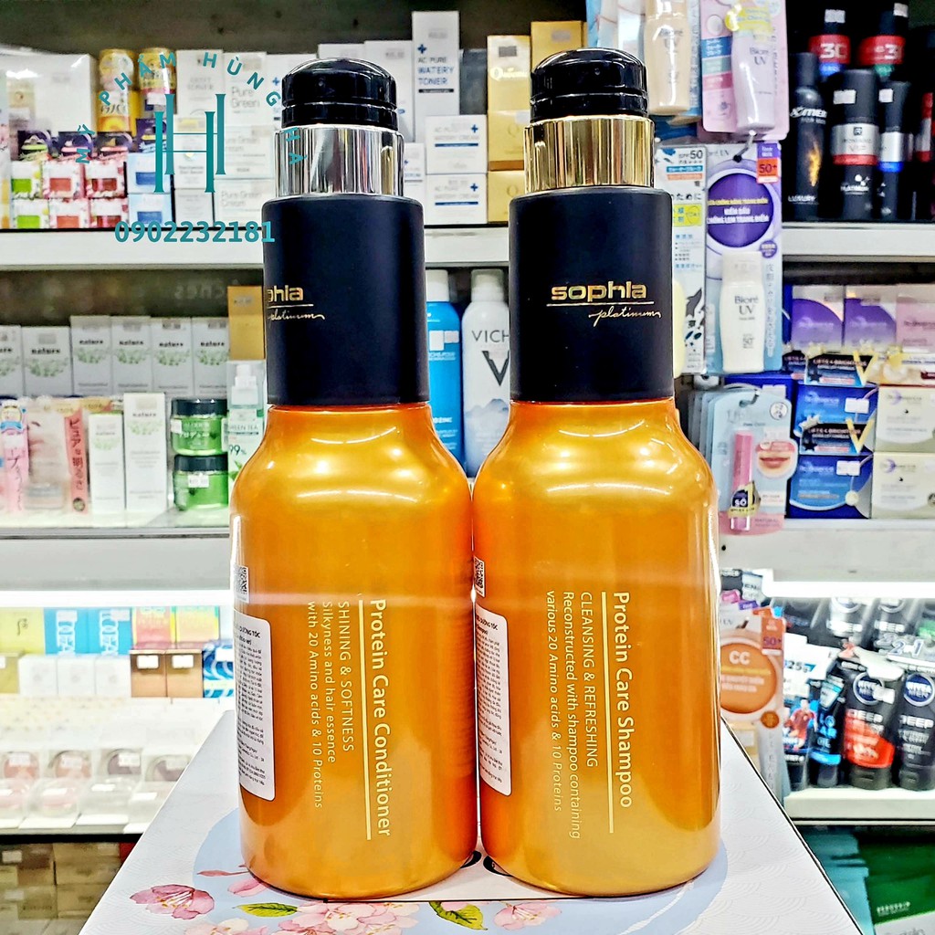 Dầu gội, dầu xả Sophia, cặp gội xả siêu dưỡng tóc Sophia Platinum Protein Care, bổ sung protein, mềm mượt Hàn Quốc 500ml