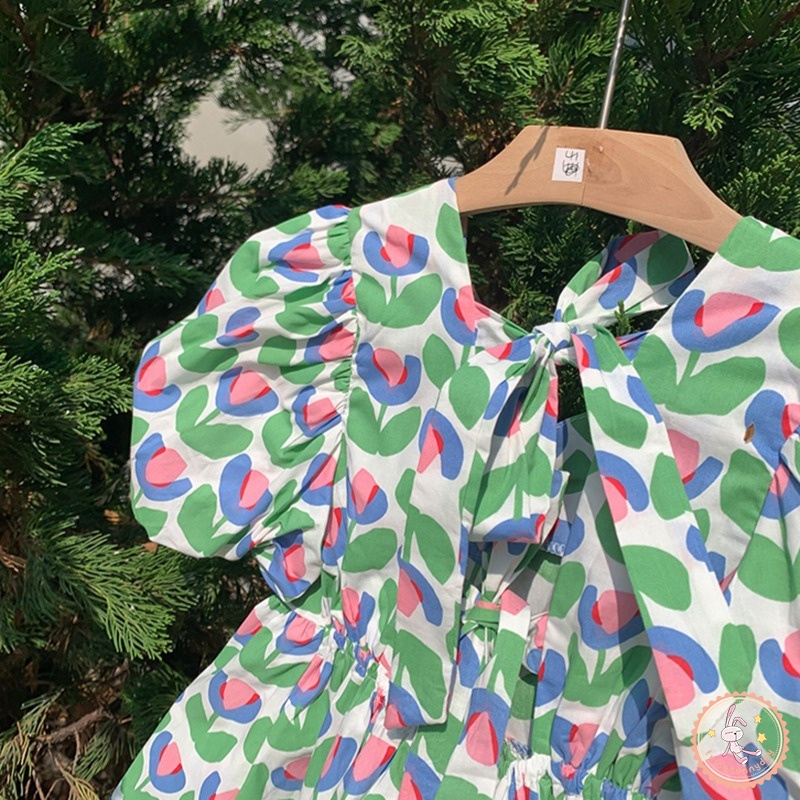 Đầm Công Chúa Hở Lưng Đính Nơ Họa Tiết Hoa Thời Trang Mùa Hè Cho Bé Gái