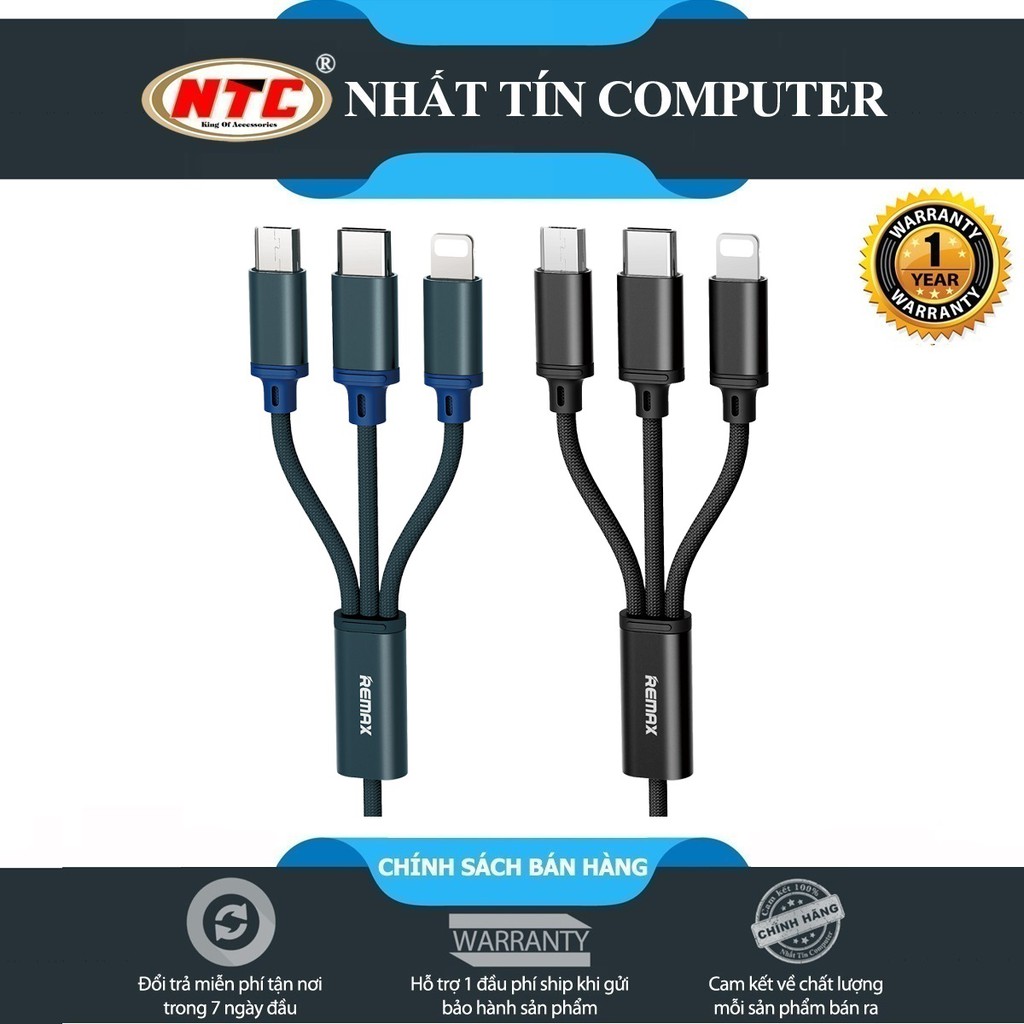 Cáp sạc dây dù 3in1 Remax RC-131th microUSB - Lightning và Type-C (2.8A, dài 1.15M)