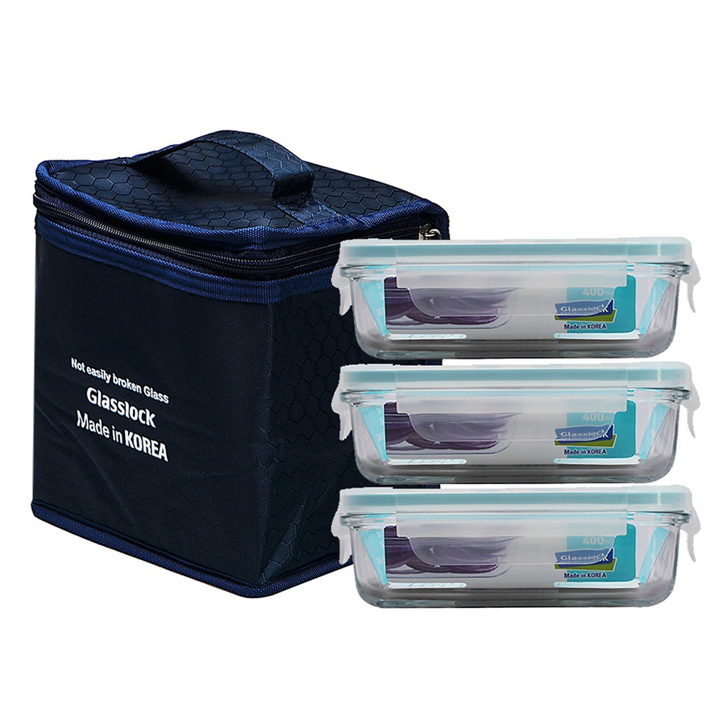Set 3 hộp cơm giữ nhiệt 400ml kèm Túi giữ nhiệt