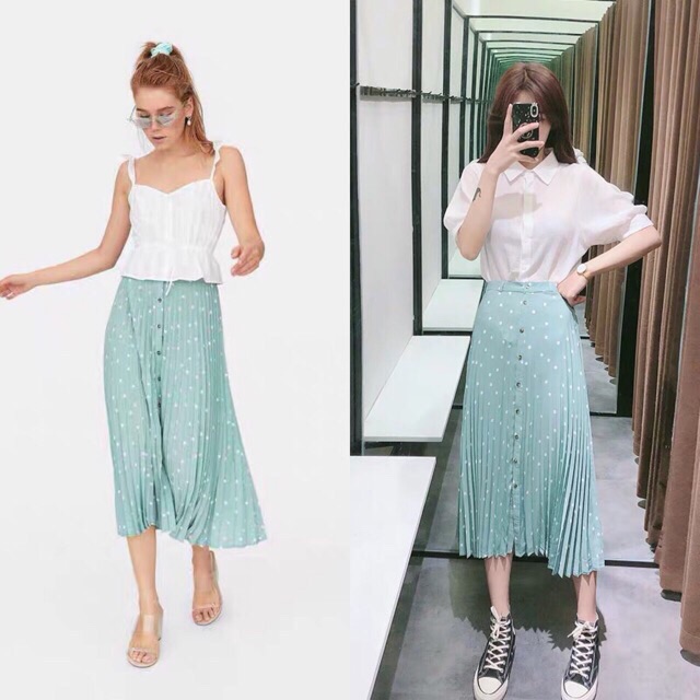 Chân váy Stradivarius xếp ly chuẩn xịn