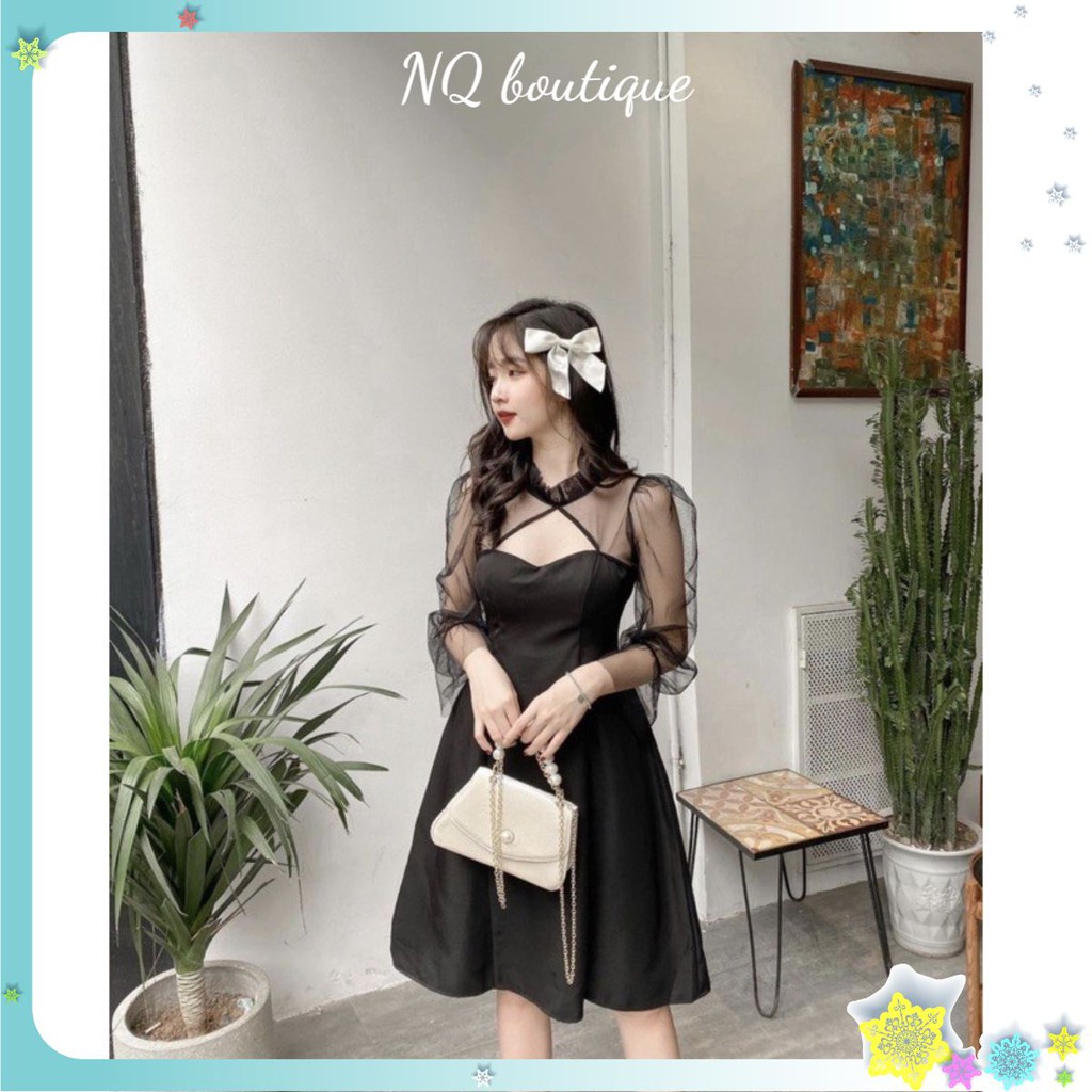 [new2021] Đầm dự tiệc cổ tàu dạo phố dễ thương tay phồng có lót toàn thân [CÓ MÚT NGỰC]