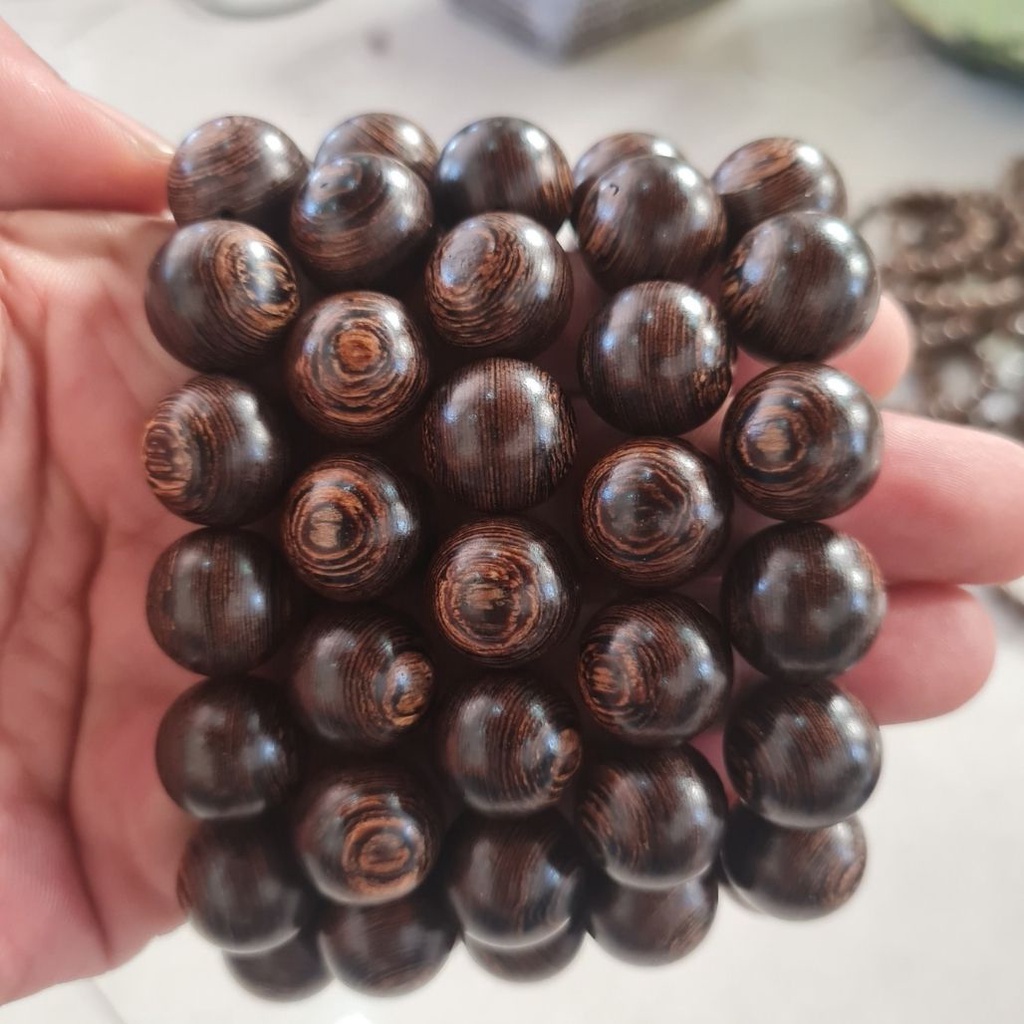 Vòng Tay Trầm Hương Tròn Đơn Sánh Chìm Nước - 16mm Trầm Hương Bình An- Trầm Việt- Size Nam Nữ.