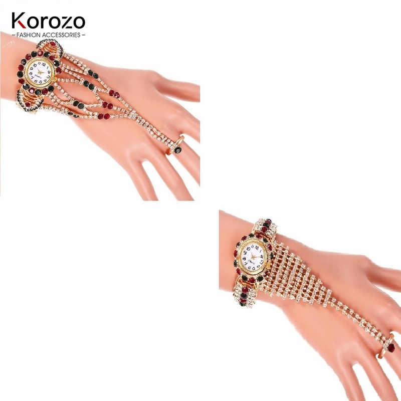 Bộ Trang Sức Vòng Đeo Tay/Nhẫn/Đồng Hồ Dạng Mở Đính Đá Zircon Toàn Diện Phong Cách Hàn Quốc Thời Trang Đơn Giản Cho Nữ