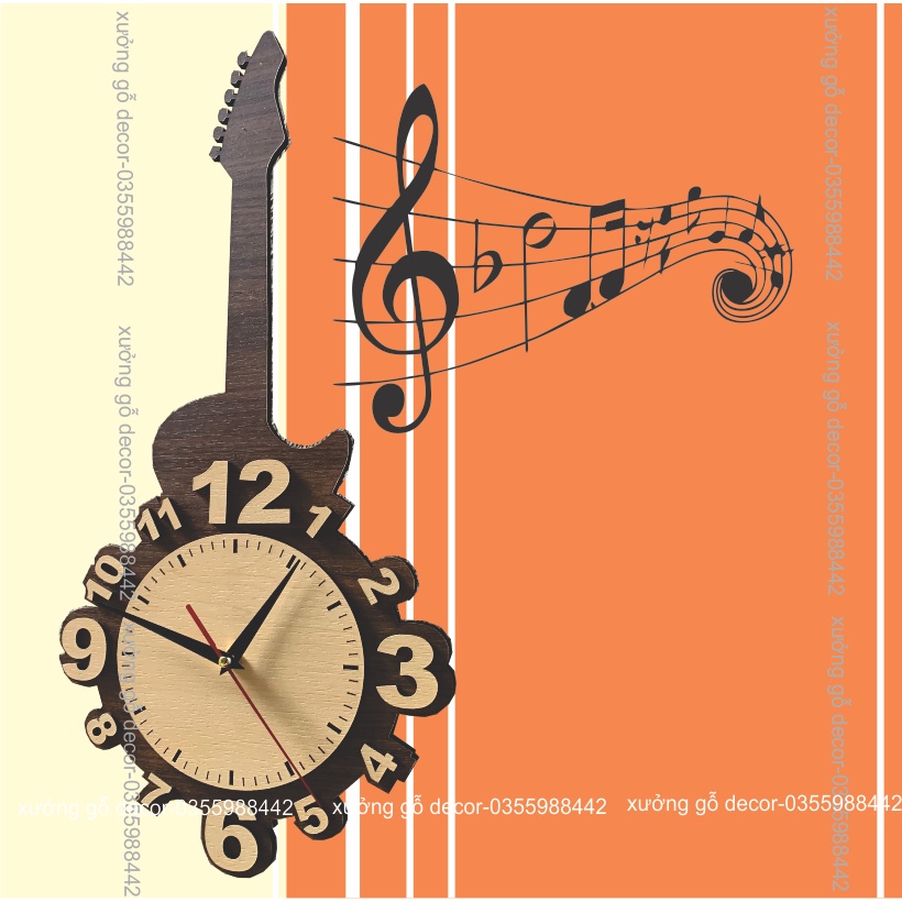 (Mới) Đồng Hồ Treo Tường, Đồng Hồ Treo Tường Trang Trí Nhà Cửa Decor Cây Đàn - Cello Wall Clock Cello Wall Clock