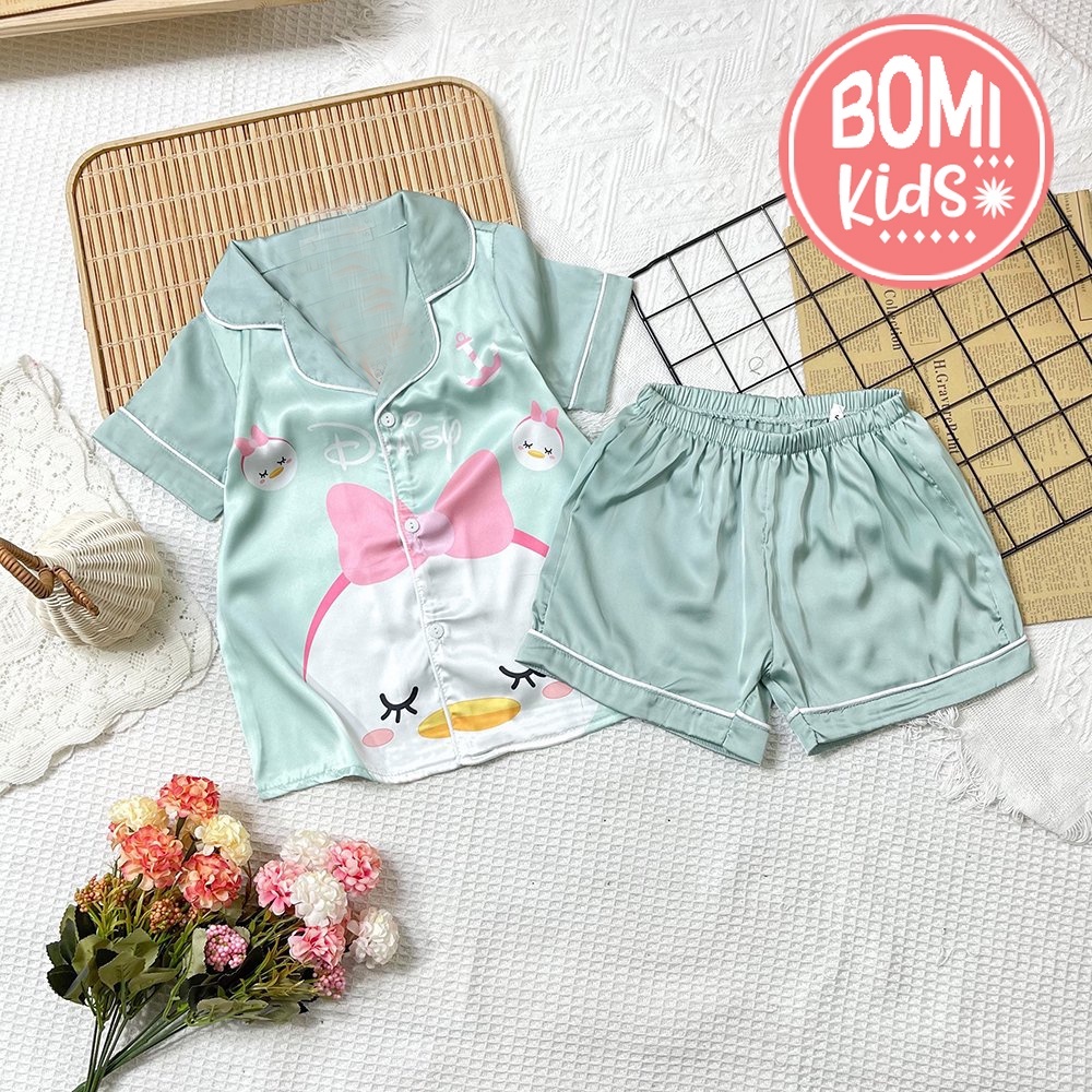 [ 12KG - 34KG ] Đồ Bộ Cộc Tay Bé Gái Pijama Chất Vải Lụa Cao Cấp