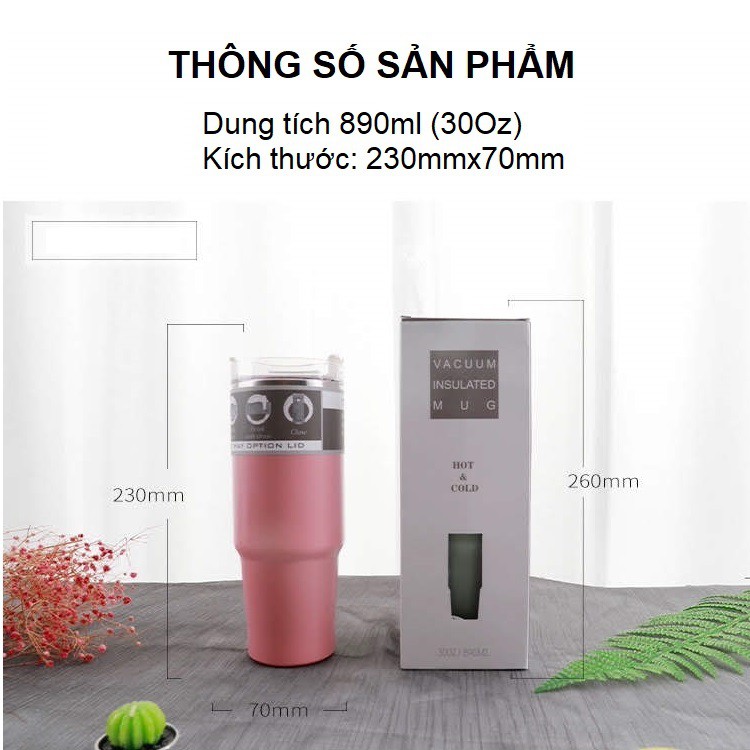 Ly giữ nhiệt TYESO 890ml nắp xoay 3 công dụng kèm ống hút nhựa HC03