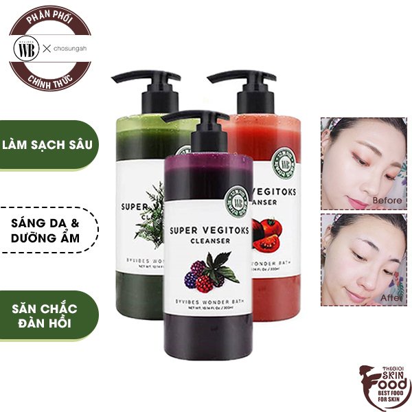 [300ml] Sữa Rửa Mặt Sủi Bọt "3 in 1" Tẩy Trang - Rửa Mặt - Thải Độc Tố Byvibes Wonder Bath Super Vegitoks Cleanser