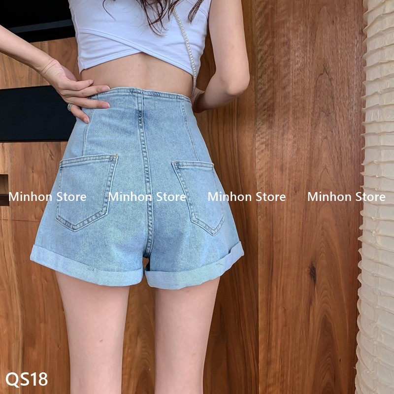 [Có Sẵn - Freeship] Quần Đùi, Quần Short Bò Cạp Cao Đính Viền Ngọc Sang Chảnh (Minhon Store QS18) | BigBuy360 - bigbuy360.vn