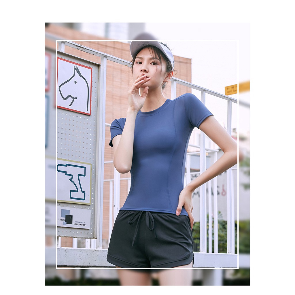 Áo Thun Thể Thao Tay Ngắn Ôm Dáng Thấm Hút Mồ Hôi Nhanh Khô Thời Trang Cho Nữ