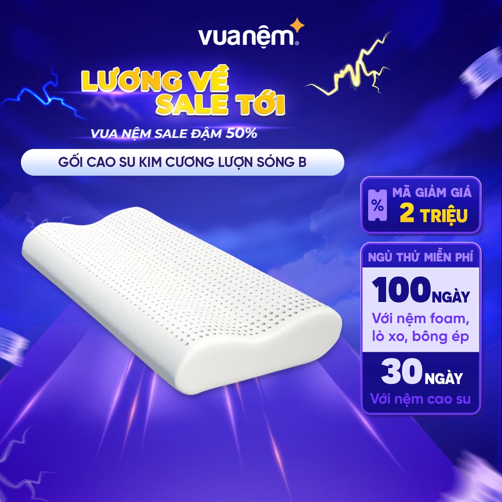 Gối cao su thiên nhiên 100% Kim Cương lượn sóng B 39x59cm thoáng khí giúp nâng đỡ đầu và cổ phân phối bởi Vua Nệm