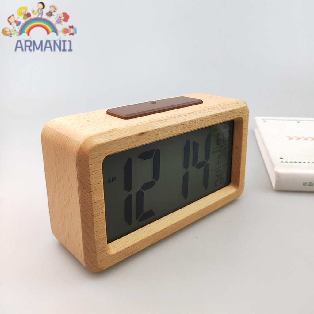 Armani Digital Alarm Clock, Wooden Time Display Battery Operated Electronic Clocks