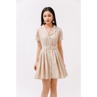 Đầm xòe ngắn tay cổ bẻ xếp ly - 20Again