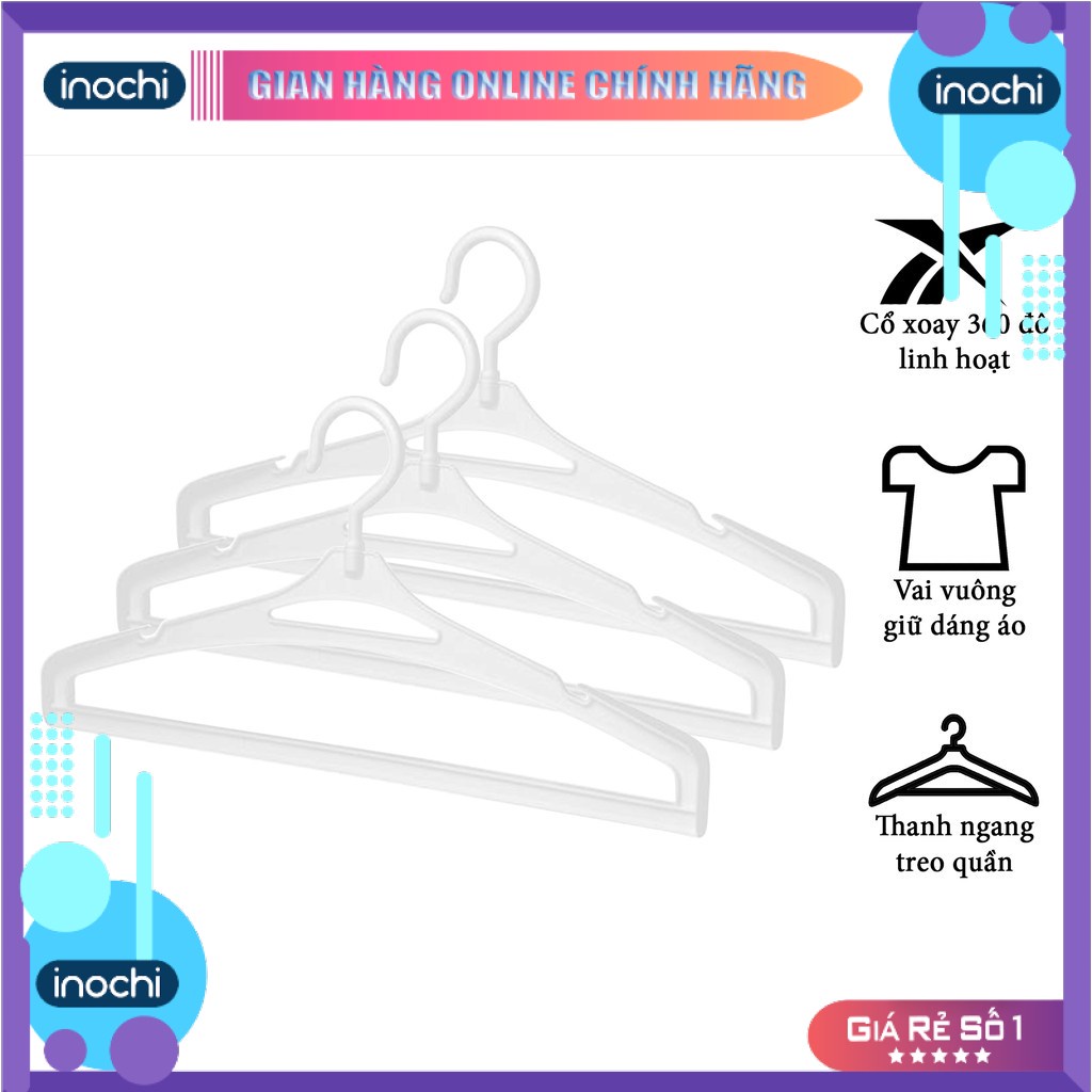 [SET 5 MÓC]  Móc Áo quần áo -VEST Hara 187 INOCHI giúp quần áo gọn gàng ngăn lắp với thiết kế chắc chắn MA187