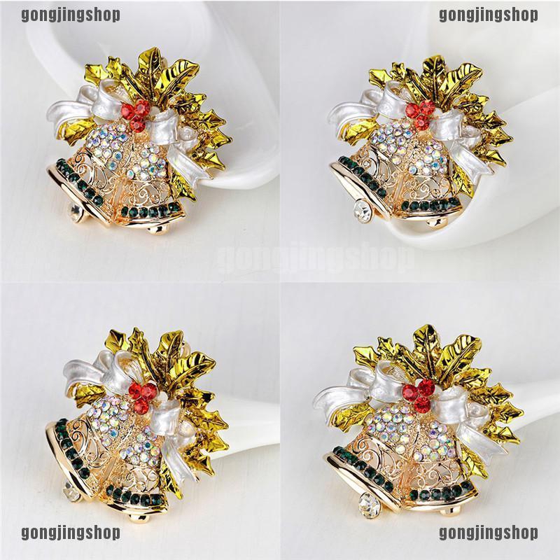 GIA RE New Christmas Bell Brooch Pin W Swarovski Crystal Xmas Gift Clothing Decoration