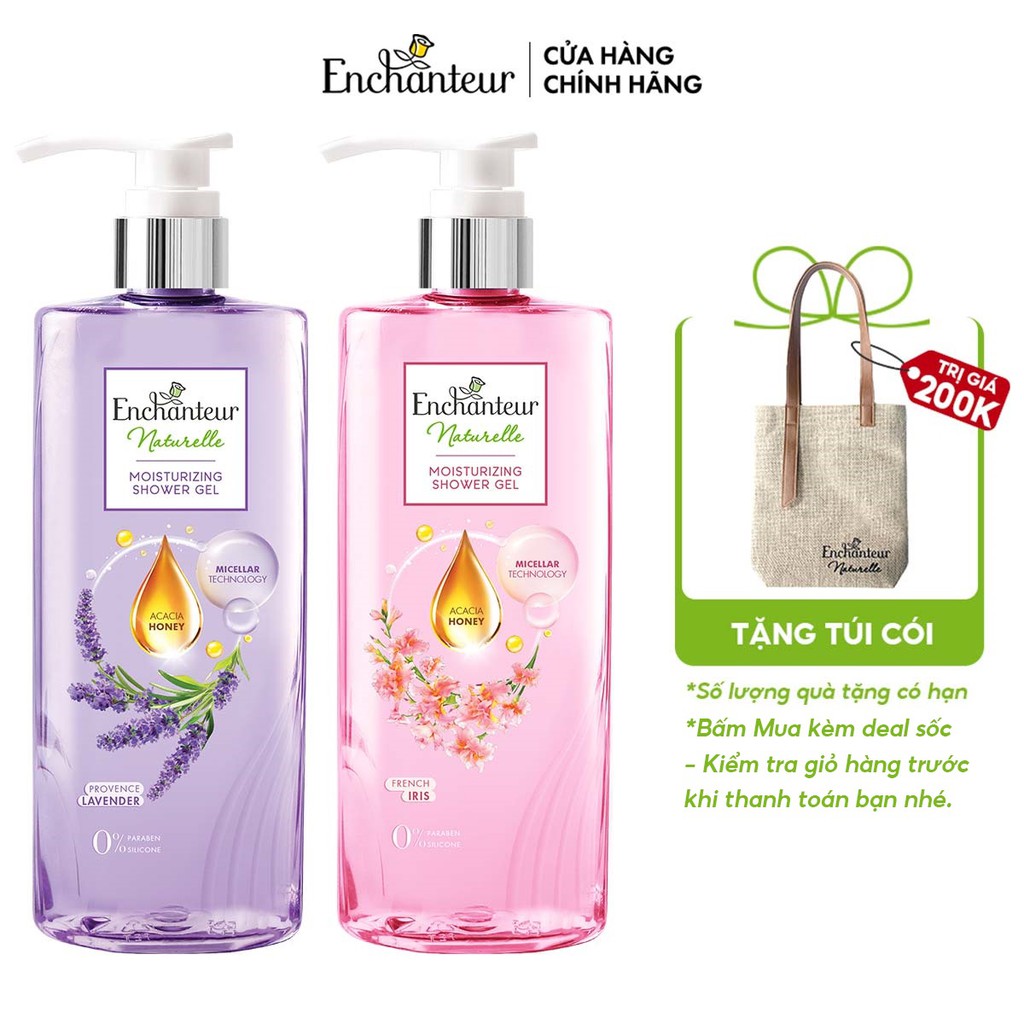 Combo Sữa tắm dưỡng da Enchanteur Naturelle hương hoa Lavender và Iris 510gr/Chai