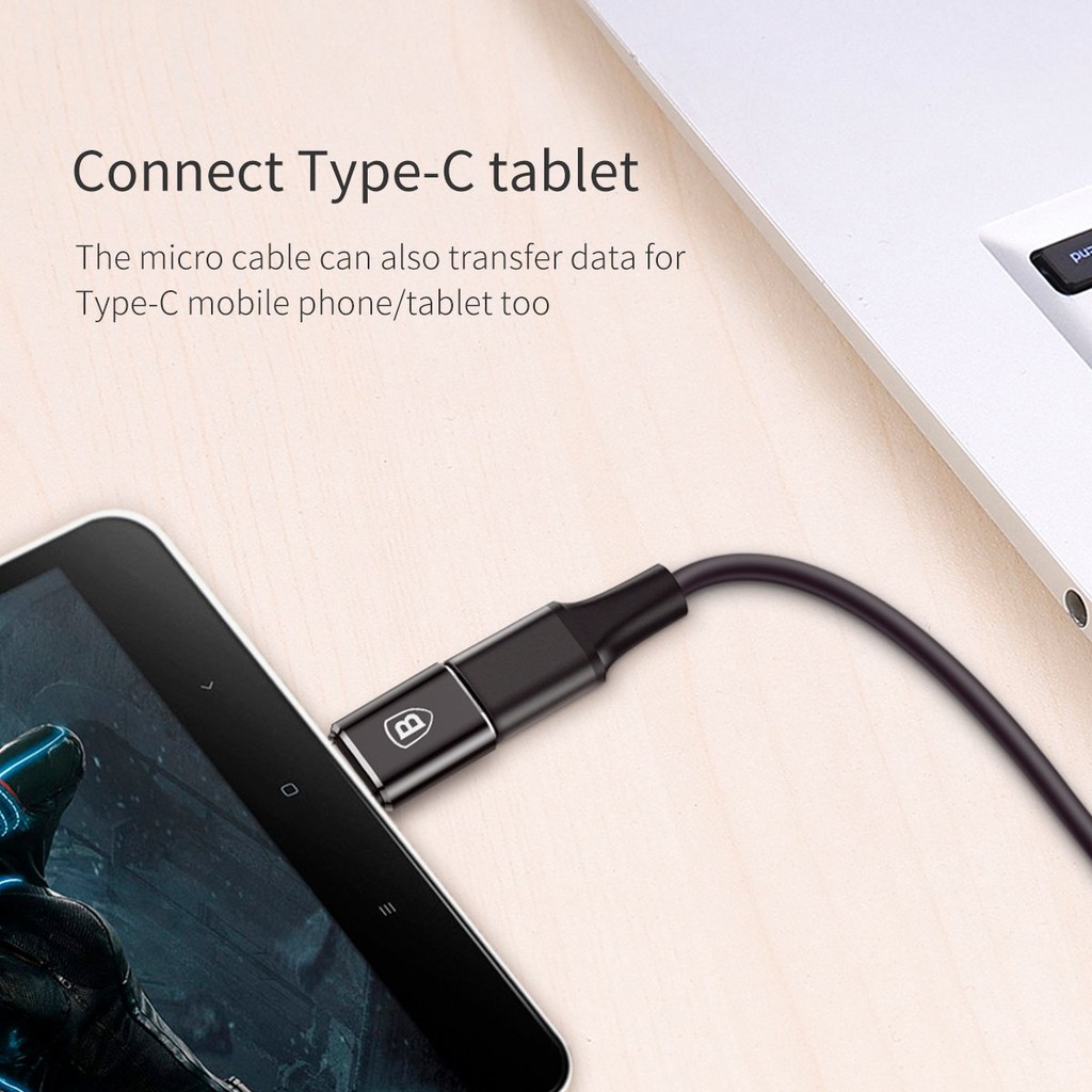 ĐẦU CHUYỂN ĐỔI Baseus Mini Micro female To Type C, Micro USB ra Type C, sạc nhanh và truyền dữ liệu 2.4A – Chính Hãng