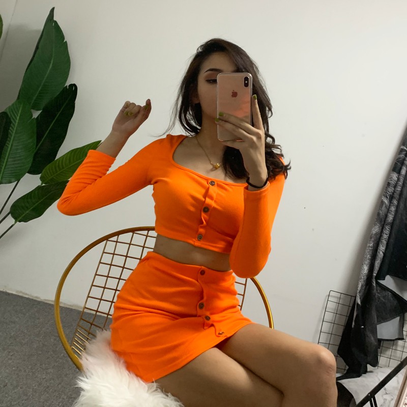 Set Áo Crop Top + Chân Váy Bó Quyến Rũ Dành Cho Nữ