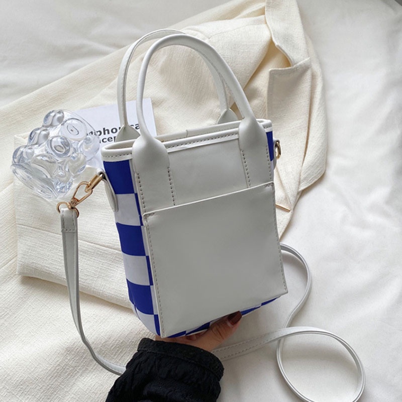 Túi đeo vai IELGY kẻ sọc ca rô màu tương phản thời trang đơn giản cho nữ