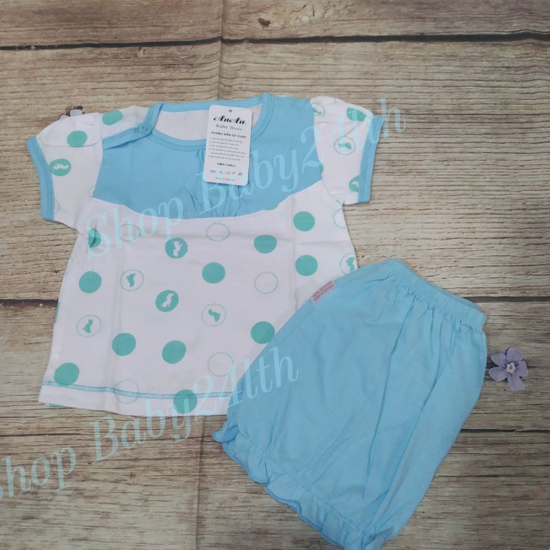 Bộ quần áo thun cotton tay ngắn chấm bi An An cho bé gái từ 3 đến 12 kg