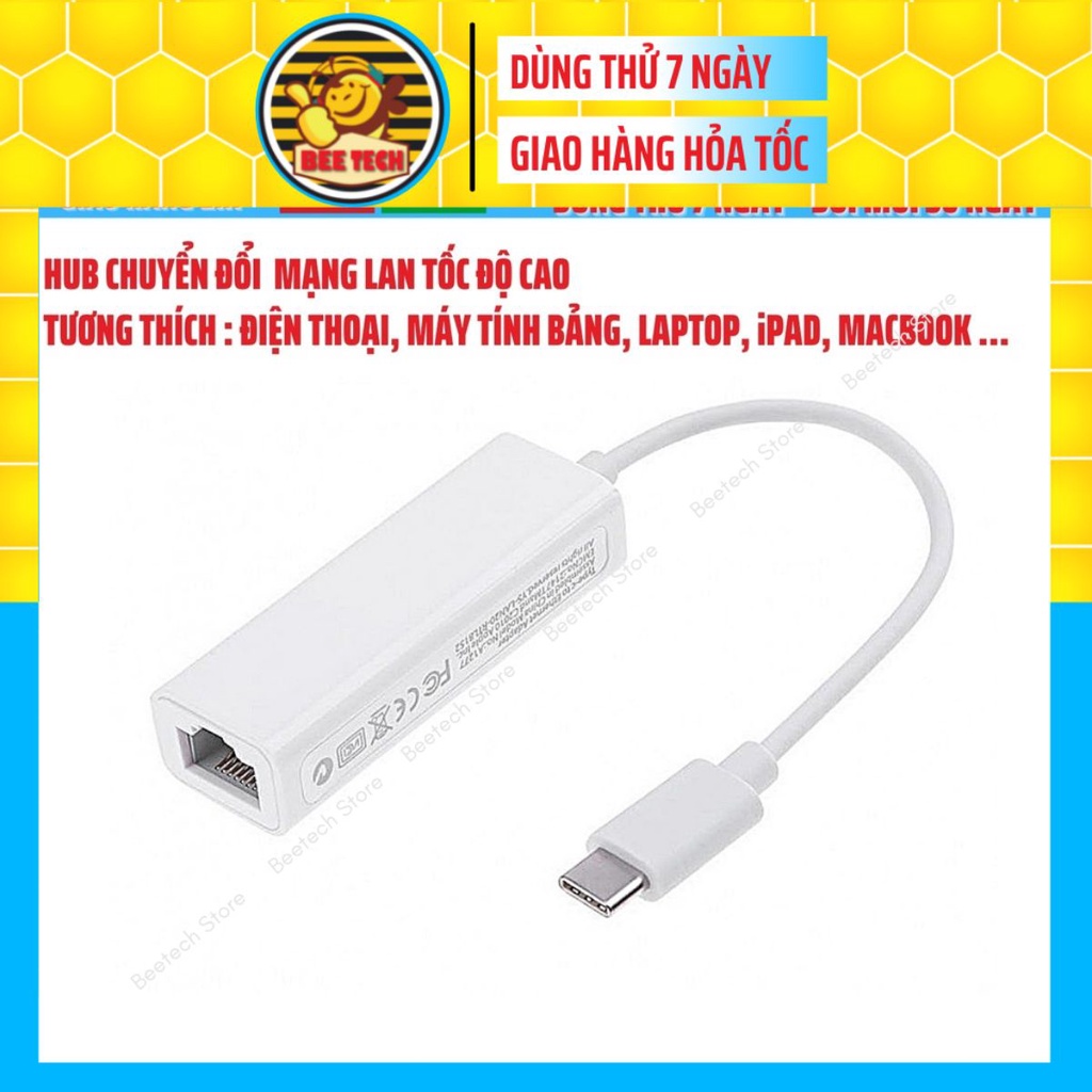 Adapter chuyển đổi từ cổng USB Type C sang cổng mạng lan BT45 cho điện thoại, máy tính bảng, iPad, Macbook ... - Beetech