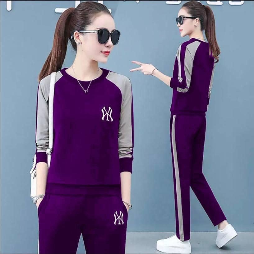 Set Bộ Đồ Nữ Cotton Tay Dài Logo Thâu Phối Màu Cực Xinh - Mẫu Mặc sp Thật