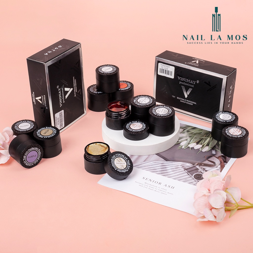 Set 6 hũ gel nhện Vinimay chính hãng chất đậm đặc - gel mạng nhện trang trí móng tay nghệ thuật