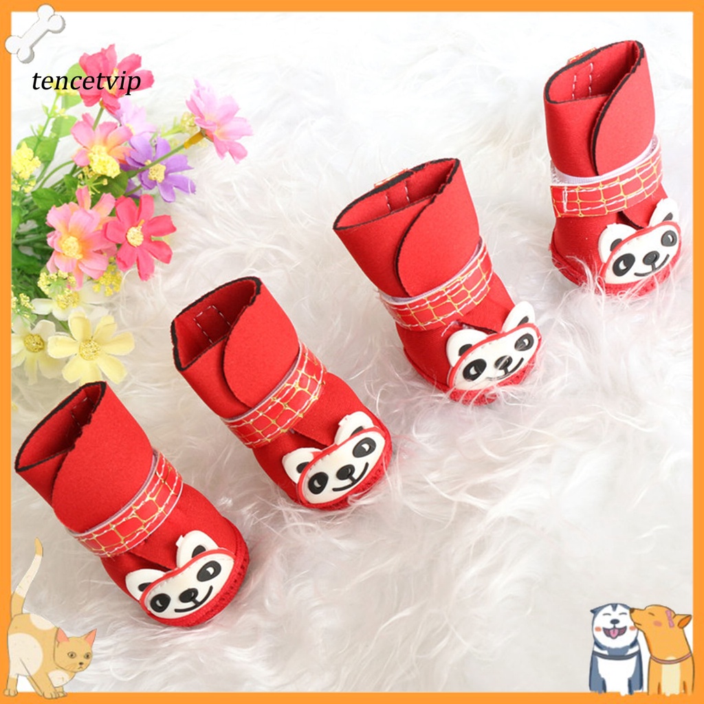 Set 4 Chiếc Giày Cao Su Đi Tuyết Chống Mài Mòn In Hình Gấu Trúc Hoạt Hình Cho Thú Cưng