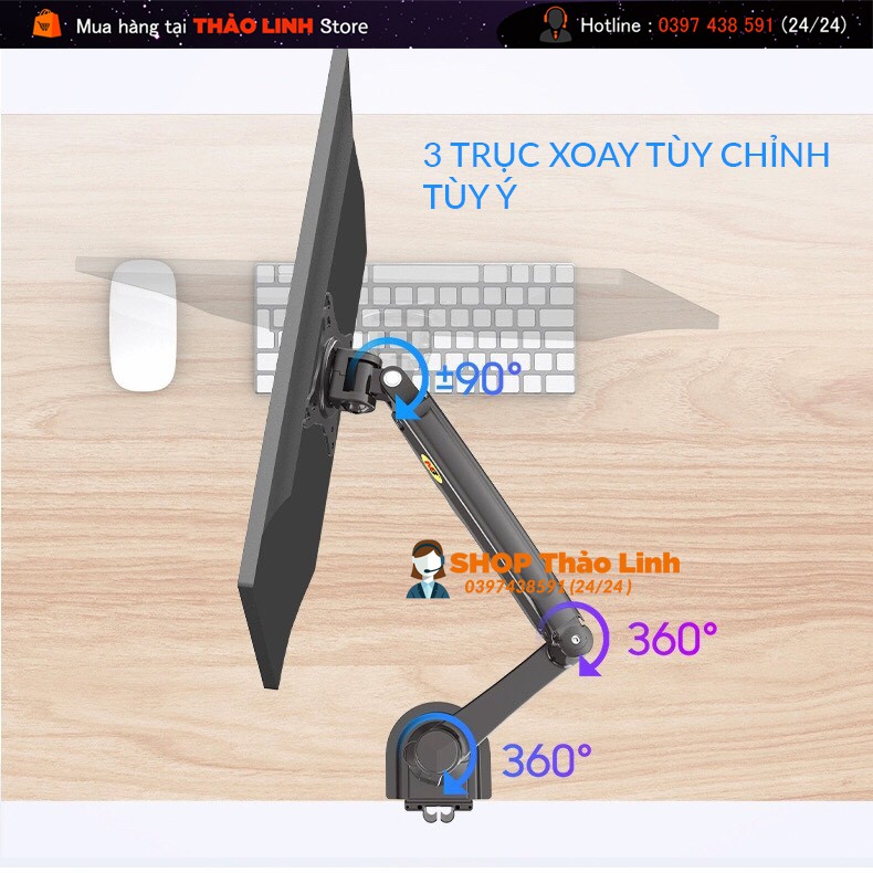 [SẢN PHẨM MỚI 2021] Giá Treo Màn Hình NB H100 - Hỗ Trợ Màn 22 - 35 Inch - Tay Treo Màn Hình Máy Tính Gắn Bàn Xoay 360 Độ