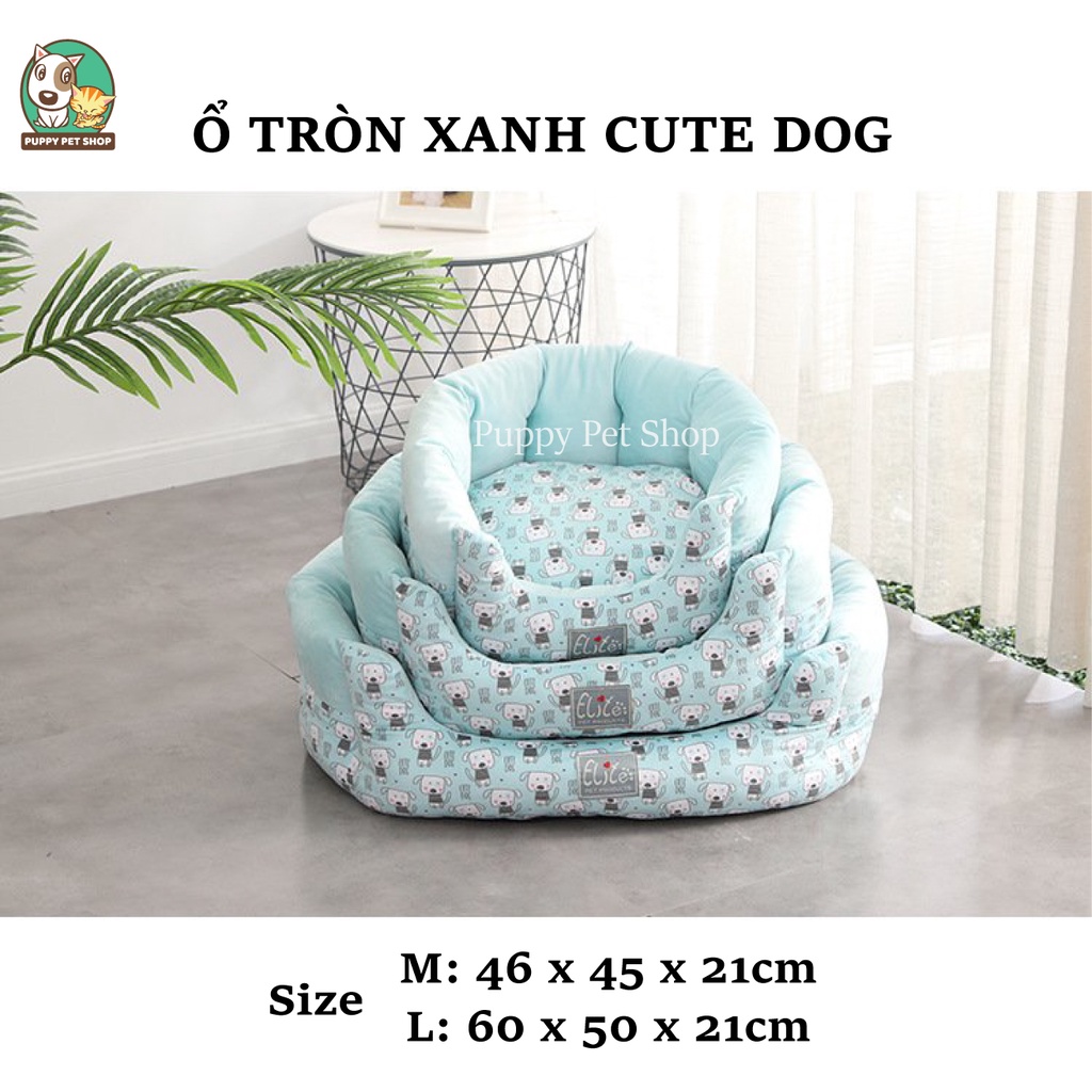 Ổ tròn xanh Cute Dog cho thú cưng, chó mèo- Hàng cao cấp xuất Hàn