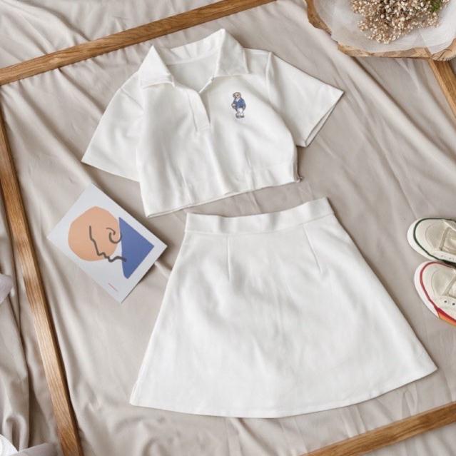 Set chân váy và áo thêu gấu siêu cưng - ST01