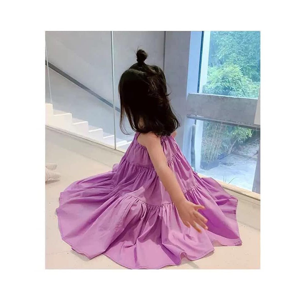 (HOTTREND 2021) Váy Thô Đũi Tím Hai Dây Dáng Baby Doll Bé Gái