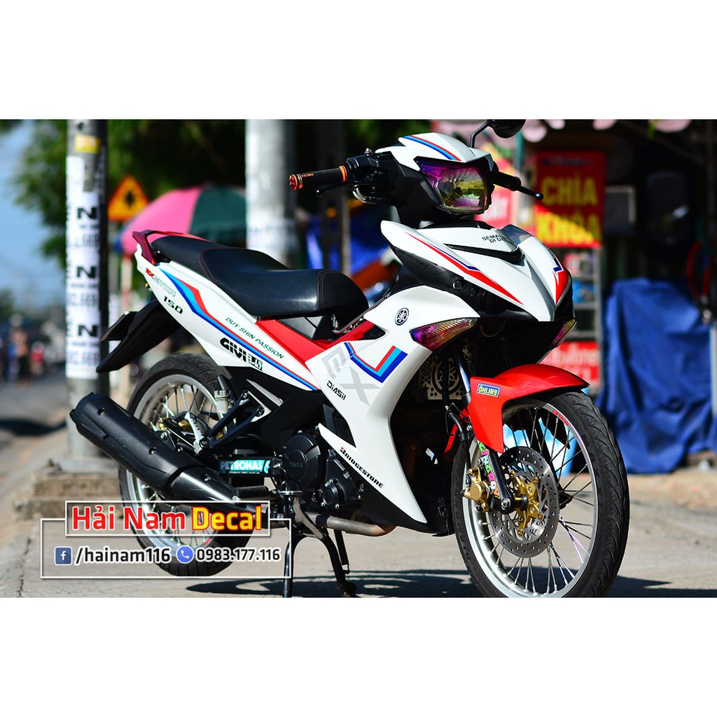 Tem Trùm Exciter 150 Trắng Chỉ Xanh Đỏ