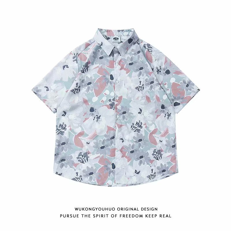 Áo Sơ Mi Tay Ngắn Dáng Rộng In Họa Tiết Hoa Phong Cách Hawaii Thời Trang Mùa Hè Hàn Quốc Xinh Xắn Cho Cặp Đôi