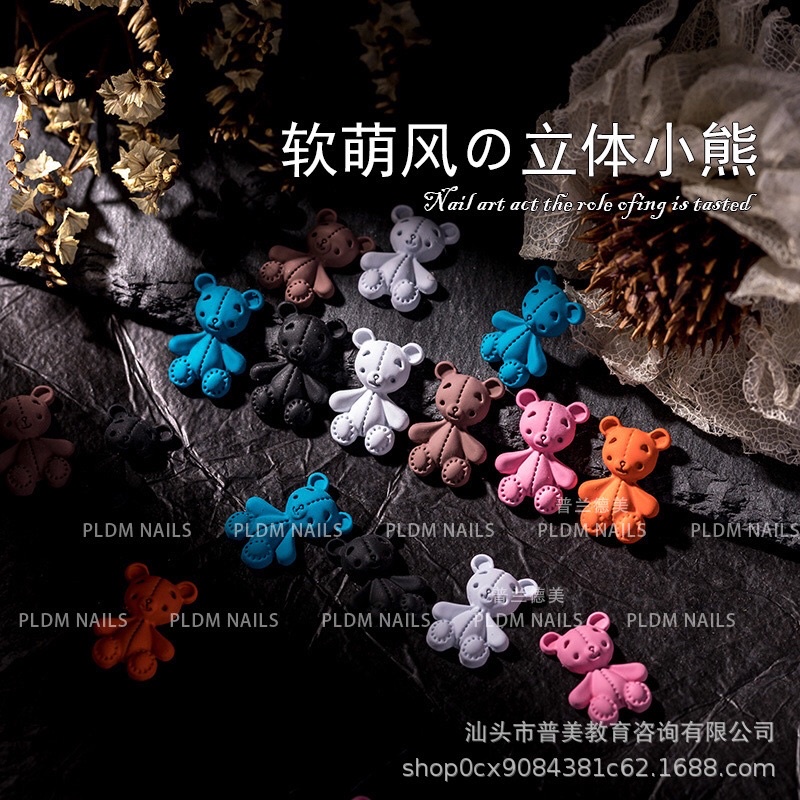 Set 4 Charm gấu cá tính 7 màu trang trí móng tay nail