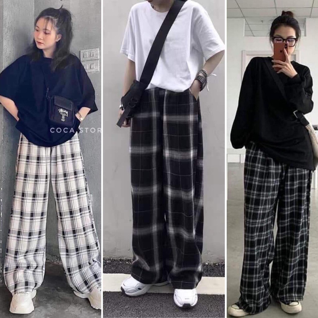 Quần CARO PANT unisex ống suông rộng cạp chun hack chân tôn dáng chất vải thô kẻ hàng có size 3 màu cực ngầu | BigBuy360 - bigbuy360.vn