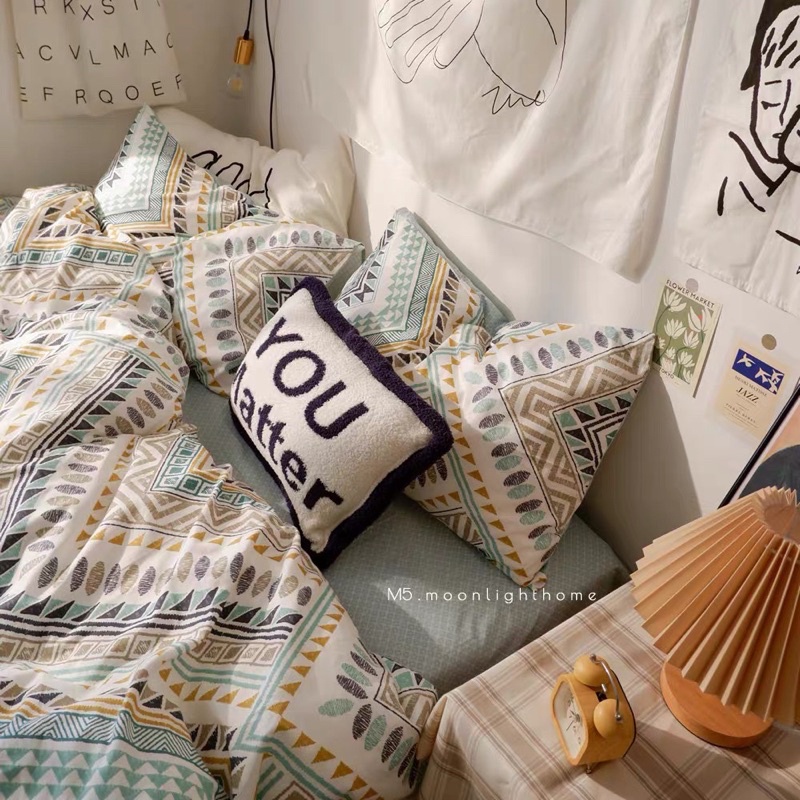 Bộ Chăn Ga Gối ❤️ Cotton living 100% cao cấp đủ size ga giường họa tiết kẻ miễn phí bo chun nhập khẩu Hàn Quốc