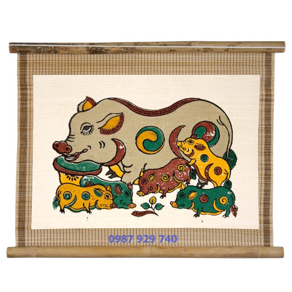 - Bức Đàn lợn, lợn đàn - không khung tranh - Dong Ho folk paintings - Viet Nam national cultural heritag