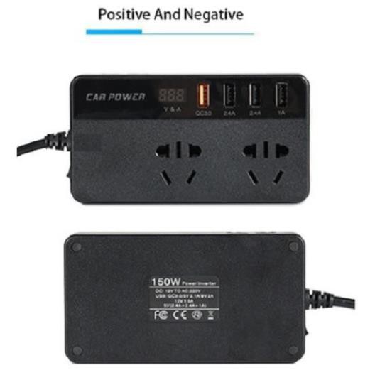 Siêu giảm giá Bộ chuyển điện 12v thành 4 USB và 2 ổ cắm 220v 150w hỗ trợ sạc USB nhanh 3.0 loại 1