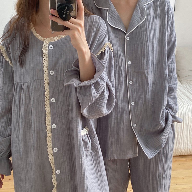 [SẴN] Đồ ngủ vải xô muslin cho cặp đôi màu xanh ulzzang