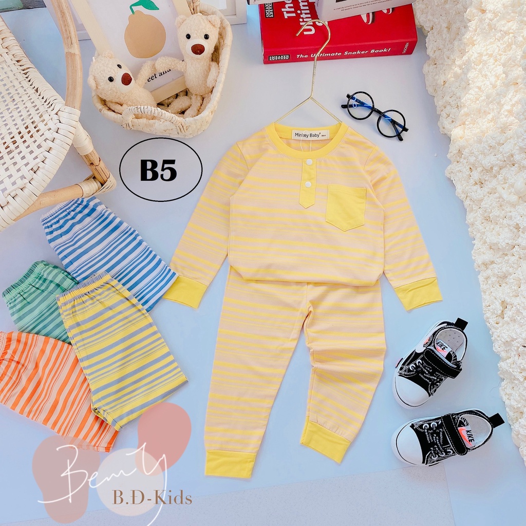 Bộ dài sọc dệt phối túi, thun lạnh minky mom, cho bé trai, gái từ 7kg