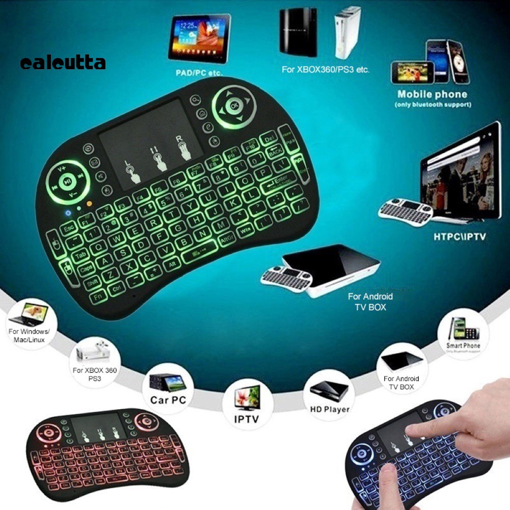 ✡COD✡3 Colors Backlight Mini Rechargeable 2.4GHz Wireless Keyboard with Touchpad