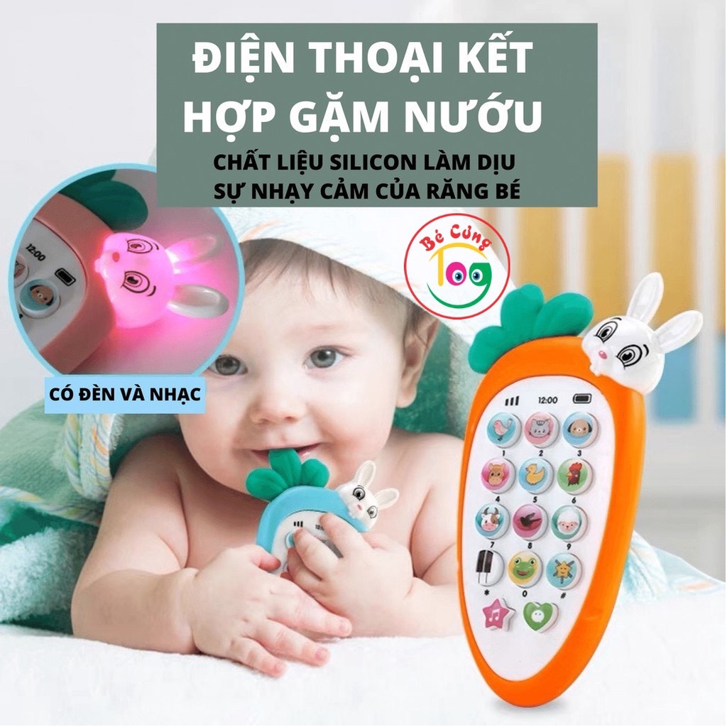 [TẶNG PIN] Điện Thoại Đồ Chơi Kết Hợp Gặm Nướu Thỏ Ăn Cà Rốt Có Đèn Nhạc Vui Nhộn Dành Cho Bé