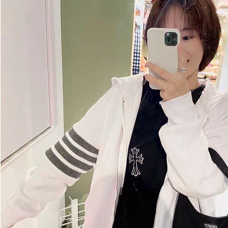 Áo Khoác Nỉ Nữ Sọc Cánh Tay Meestore Áo Hoodie Dáng Rộng Unisex In Vạch Thom Brown Siêu Hot | BigBuy360 - bigbuy360.vn