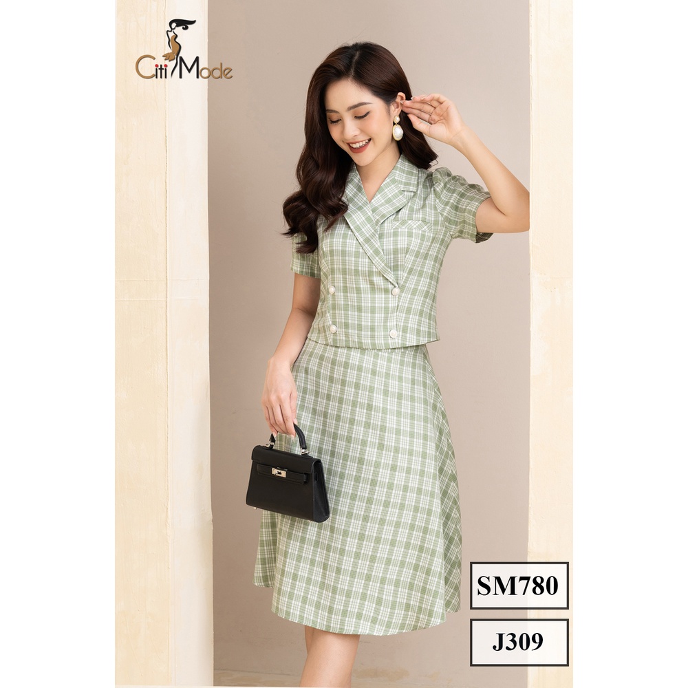 Chân váy công sở CITI MODE FASHION thiết kế dáng xoè kẻ xanh J309