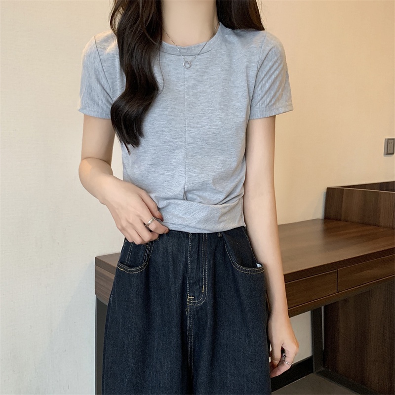 SUXI Áo Thun Tay Ngắn Cổ Tròn Màu Sắc Đơn Giản Thời Trang Mùa Hè Dễ Phối Đồ Dành Cho Nữ